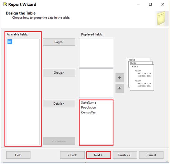 Available fields section